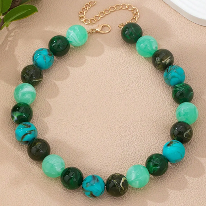 2pc Marble Beaded Heart Necklace
