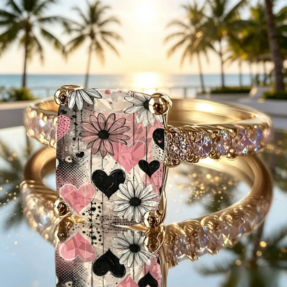 Pink and Black Heart Daisy Square Ring