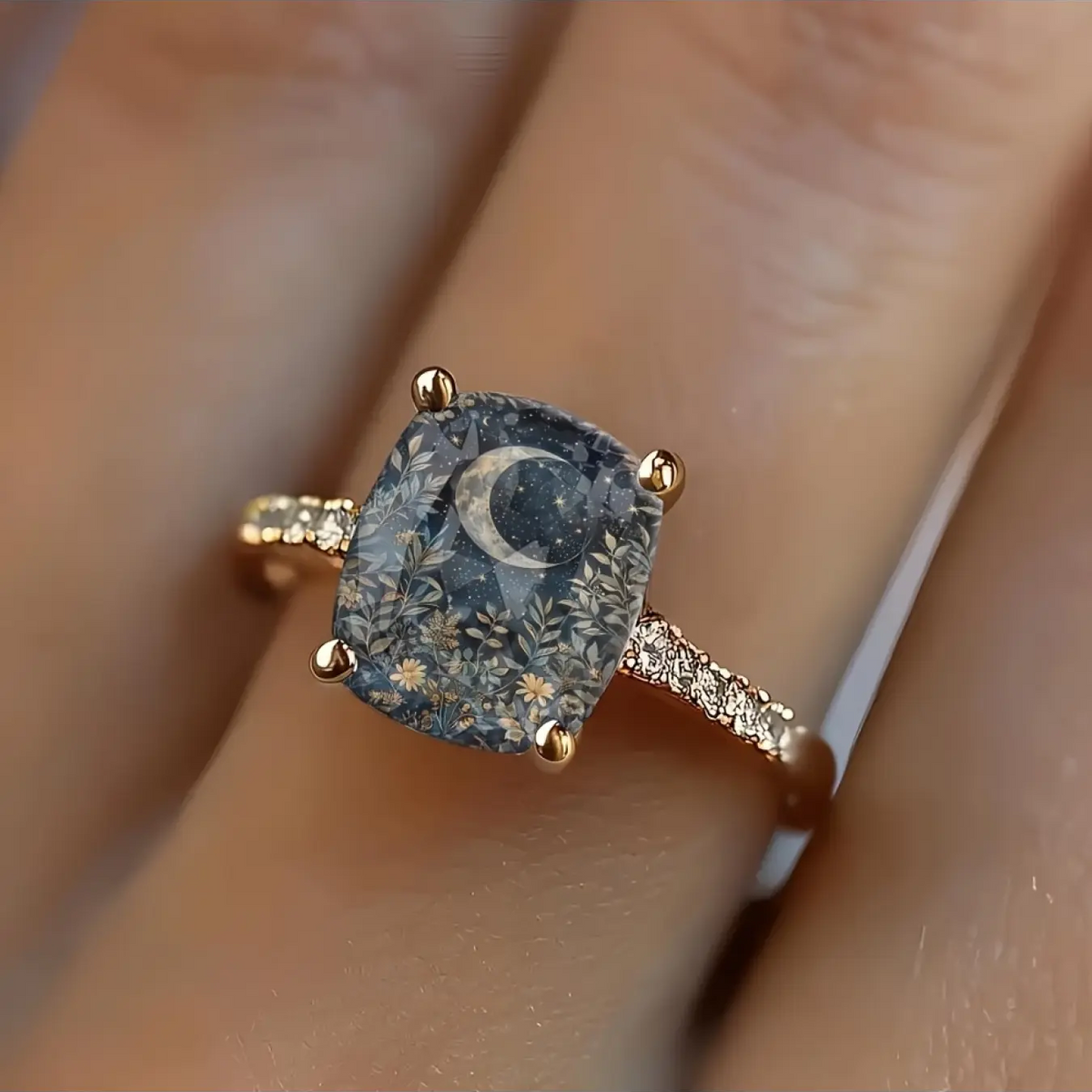 Night Sky Flower Leaf Square Ring