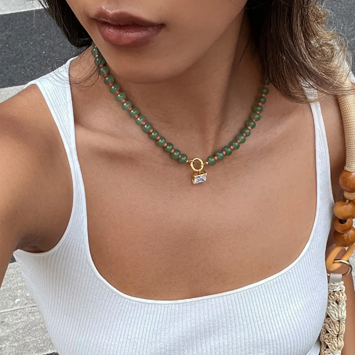 Natural Stone Zircon Pendant Necklace