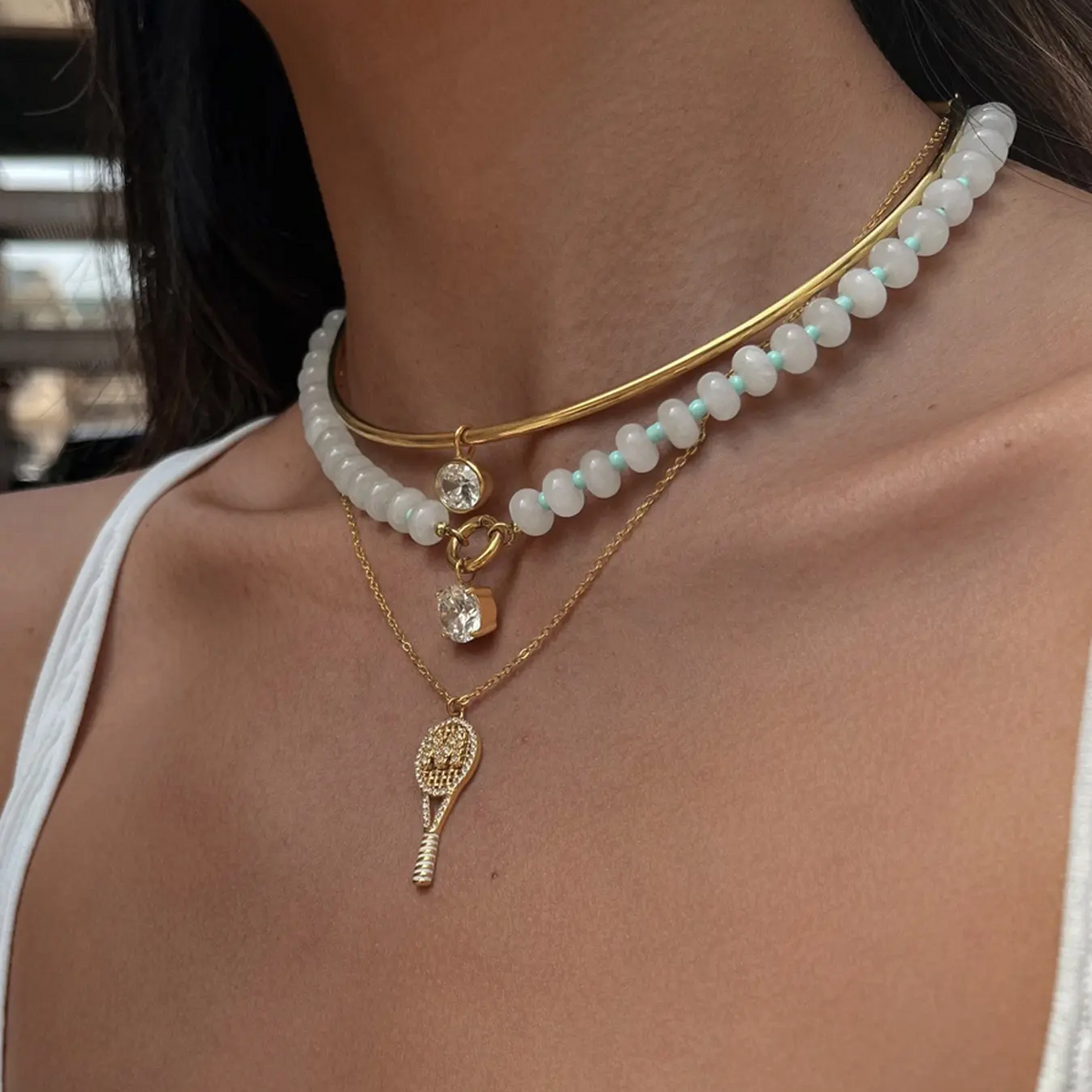 Natural Stone Zircon Pendant Necklace