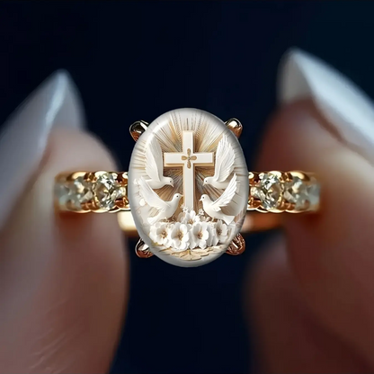 Holy Cross Dove Oval Ring