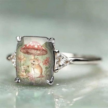 Forest Mouse Mushroom Statement Ring