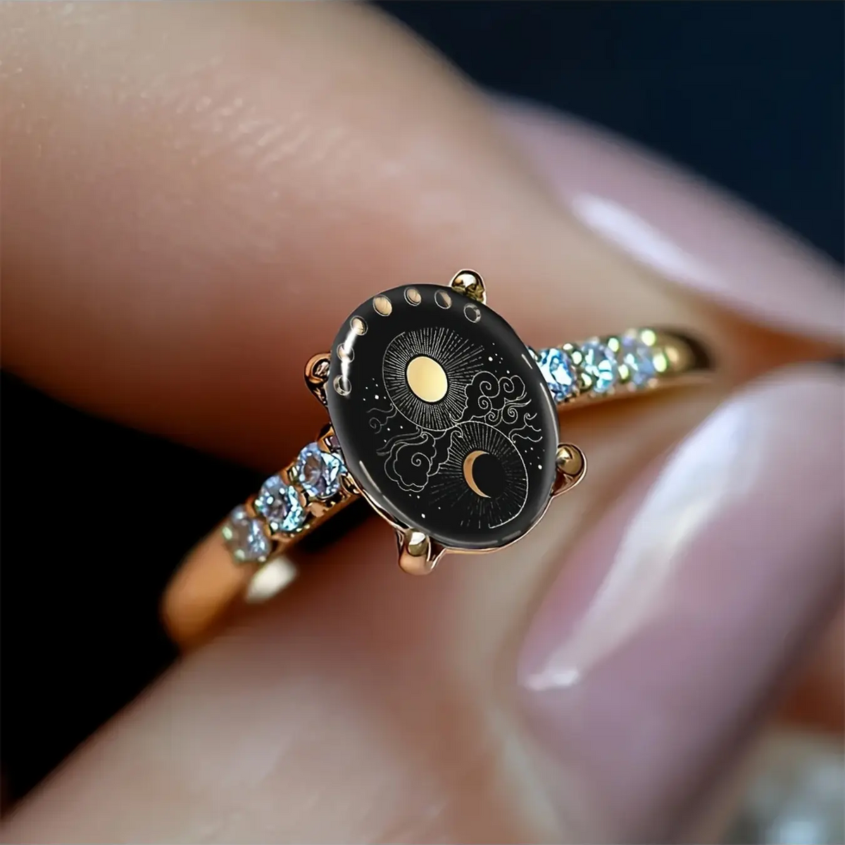 Sun and Moon Cloud Oval Ring