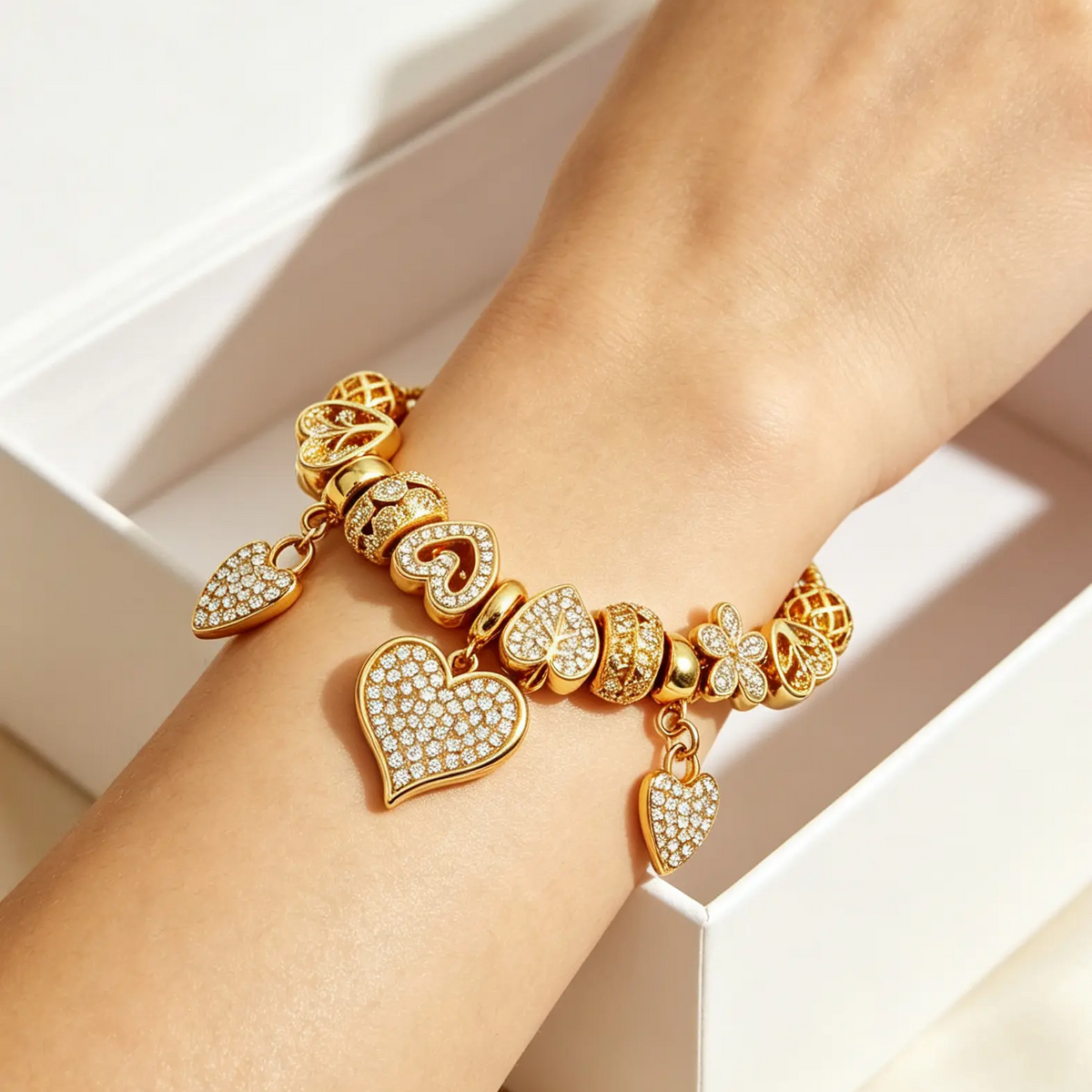 Golden Heart Charms Bracelet