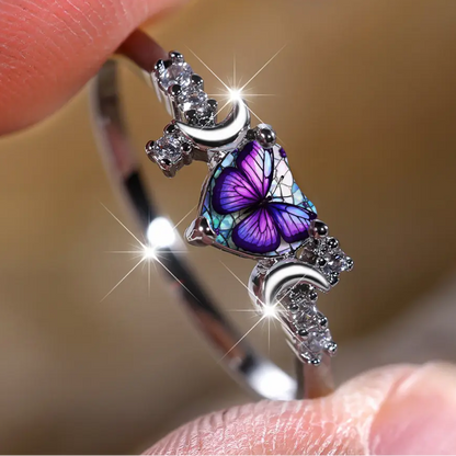Butterfly Heart Moon Ring
