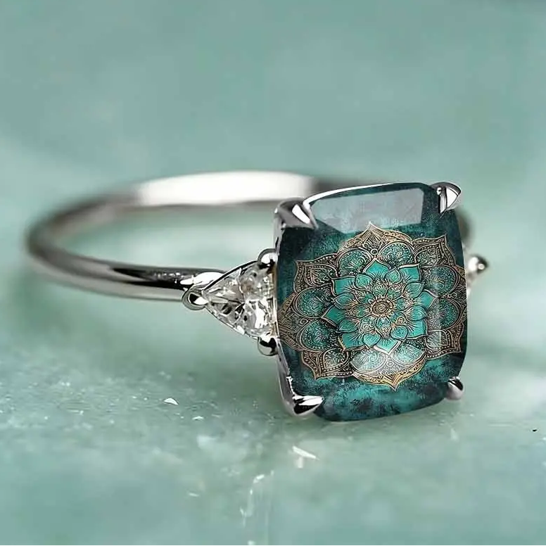 Square Mandala Statement Ring