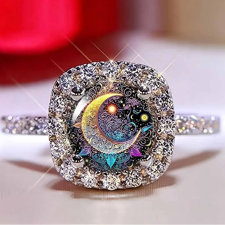 Intricate Crescent Moon Pave Ring
