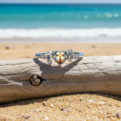 Cross Heart Crescent Moon Ring