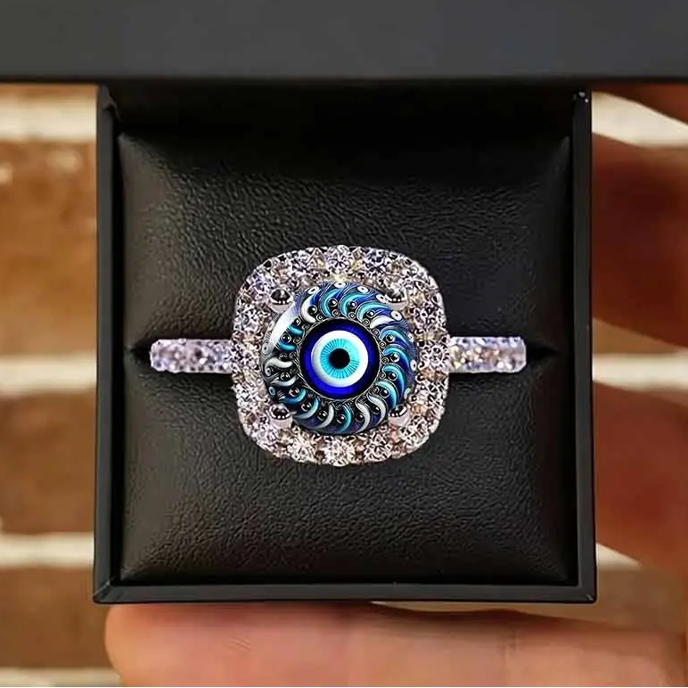 Evil Eye Swirl Pave Ring