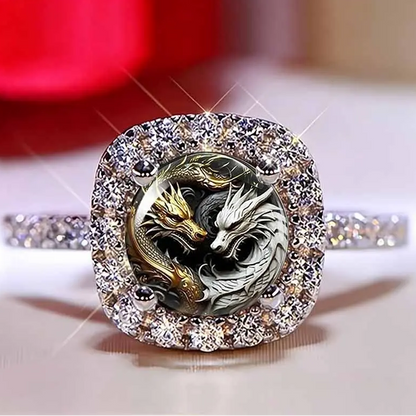 Double Dragon Pave Ring