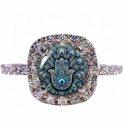 Evil Eye Hamsa Hand Pave Ring