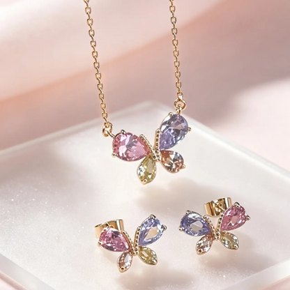 Colorful Bow Stud Earrings and Necklace