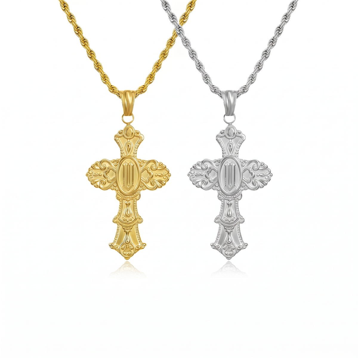 Vintage Cross Initial Necklace