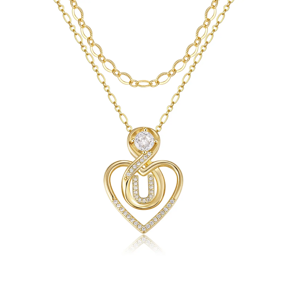 2pc 14k Initial Infinity Heart Necklace Set
