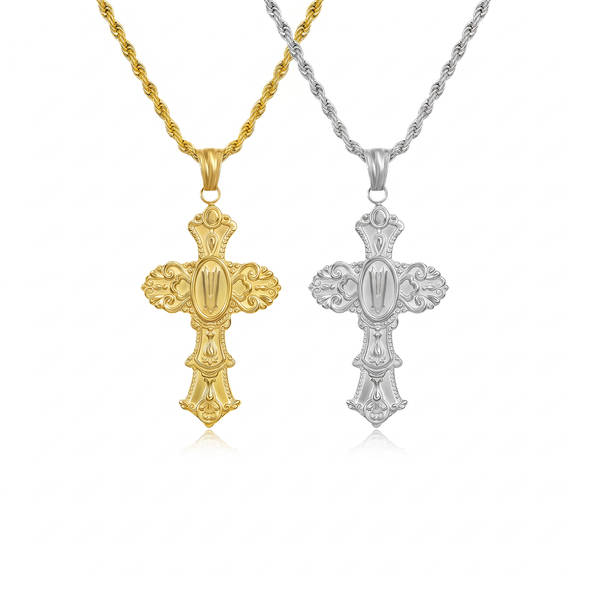 Vintage Cross Initial Necklace