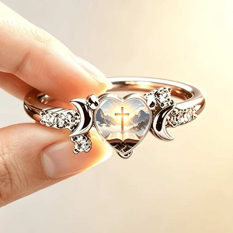 Cross Bible Heart Celestial Ring