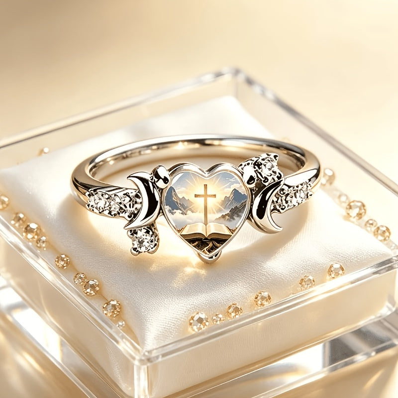 Cross Bible Heart Celestial Ring