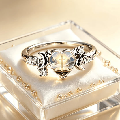 Cross Bible Heart Celestial Ring