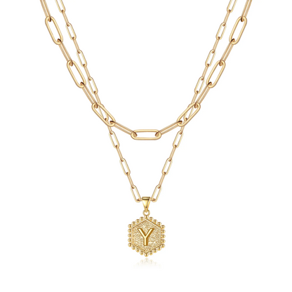 2pc 14k Hexagon Initial Necklace