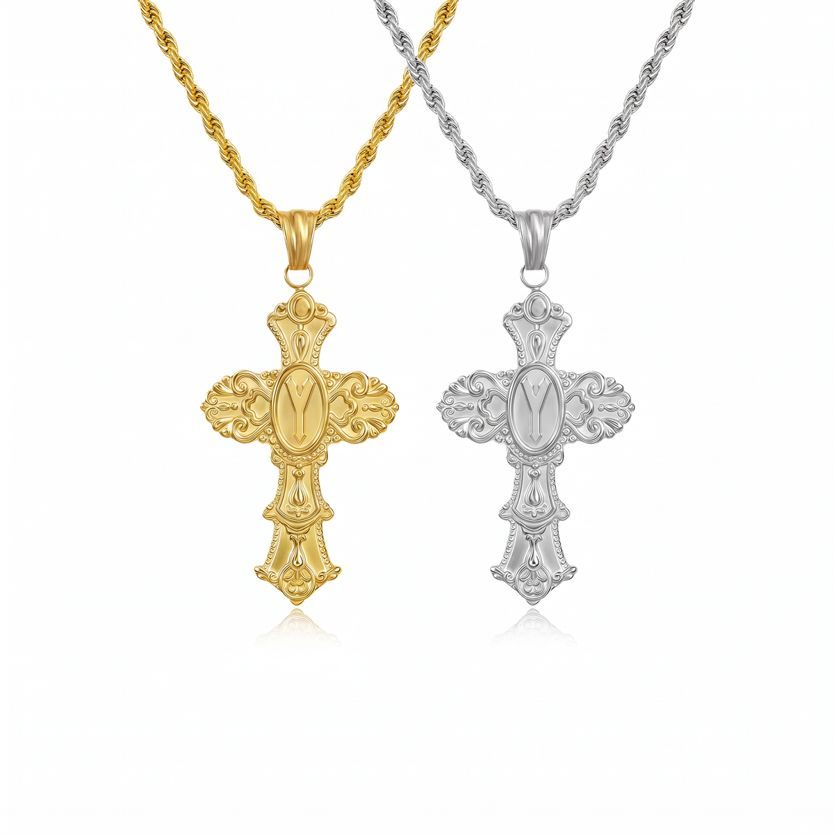 Vintage Cross Initial Necklace